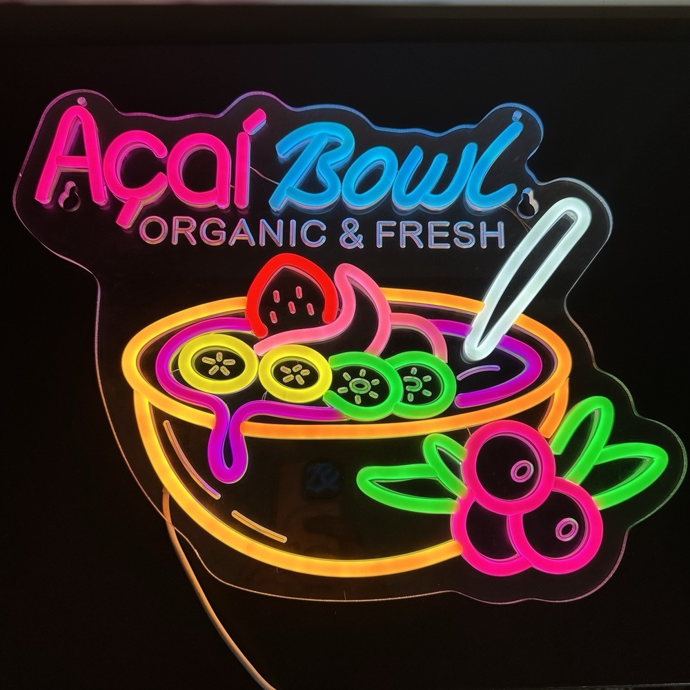 Açai Bowl Neon Sign, Neon Lights Hanging Wall Art Decoration for Juice Bar Re...